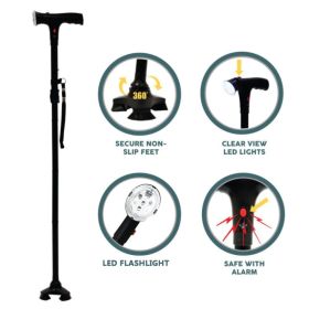 Collapsible Adjustable Height Cane With LED Light Alert Button Walking Stick (Option: 1PC)