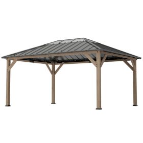 12 x 16 Hardtop Gazebo with Galvanized Steel Roof, UPF50+ Wood Permanent Pavilion with Clear Roof Top, Light Walnut (Option: Light Walnut-2175x330x155 mm)