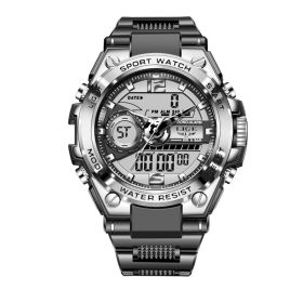 Men Military Watch Digital 50m Waterproof Wristwatch LED Quartz Clock Sport Watch Male Big Watches Men Relogios Masculino (Color: silver black)