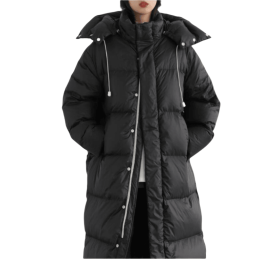 Women's Long Down Coat Parka Jacket (Color: Black, size: M)