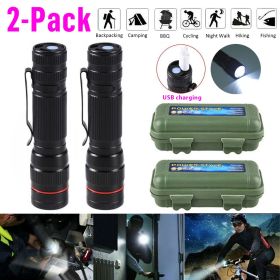 2/4 Set Portable COB LED USB Rechargeable Zoomable Flashlight Torch Lamp +Gift Box(Free shipping via DHL Ground/FedEx Ground; can't ship via USPS self (Quantity: 2 sets)