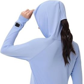 Women's Sun Shirts UPF 50+ UV Protection SPF Long Sleeve Hiking Fishing Running Outdoor Lightweight Quick Dry (Color: Light Blue  Hooded Small)