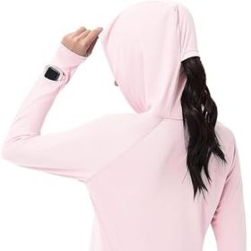 Women's Sun Shirts UPF 50+ UV Protection SPF Long Sleeve Hiking Fishing Running Outdoor Lightweight Quick Dry (Color: Light Pink   Hooded Large)