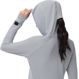 Women's Sun Shirts UPF 50+ UV Protection SPF Long Sleeve Hiking Fishing Running Outdoor Lightweight Quick Dry (Color: Light Grey  Hooded   Large)