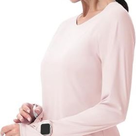 Women's Sun Shirts UPF 50+ UV Protection SPF Long Sleeve Hiking Fishing Running Outdoor Lightweight Quick Dry (Color: Light Pink   Crewneck   Small)