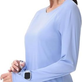 Women's Sun Shirts UPF 50+ UV Protection SPF Long Sleeve Hiking Fishing Running Outdoor Lightweight Quick Dry (Color: Light Blue   Crewneck Small)